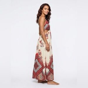 NWT Free People Red and Cream Backless Palazzo Jumper with Side Cutouts